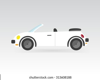 white flat style isolated convertible race sport car vector illustration transport auto icon