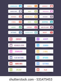 White and Flat Style Multicolored Website Different Buttons Set, Vector Clean Web Layout Elements Collection