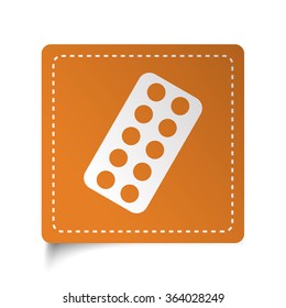 White flat Tablet Strip icon on orange sticker