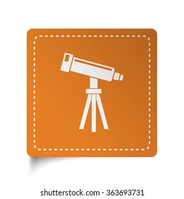 White flat Telescope icon on orange sticker