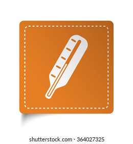 White flat Thermometer icon on orange sticker