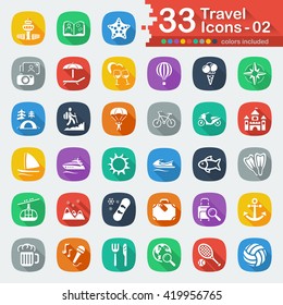 White flat travel and vacation icons