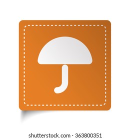 White flat Umbrella icon on orange sticker