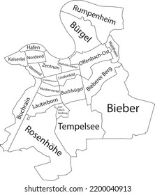 White flat vector administrative map of OFFENBACH AM MAIN, GERMANY with name tags and black border lines of its districts
