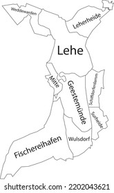 White flat vector administrative map of BREMERHAVEN, GERMANY with name tags and black border lines of its districts
