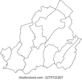 White flat vector administrative map of LA LOUVIÈRE, BELGIUM with black border lines of its municipalities