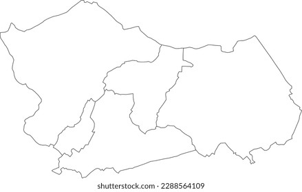 White flat vector administrative map of MOUSCRON, BELGIUM with black border lines of its municipalities