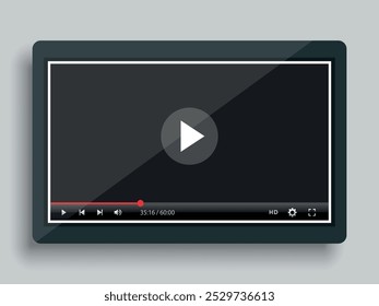White flat video player on the tablet. Vector on a gray background