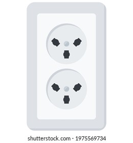 White Flat Wall Socket Vector Illustration Icon, Type H