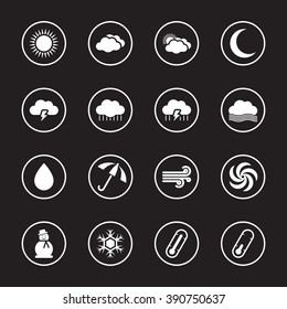 white flat weather icon set with circle frame for web design, user interface (UI), infographic and mobile application (apps)
