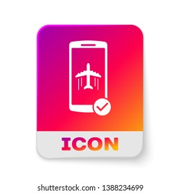 White Flight mode in the mobile phone icon isolated on white background. Airplane or aeroplane flight offline mode passenger regulation airline . Rectangle color button. Vector Illustration
