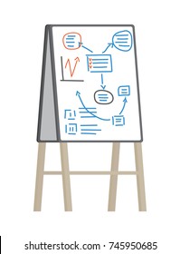 White flip chart with plan and statistics drawn by marker. Vector illustration of icon of office equipment isolated on white background