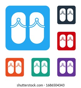 White Flip flops icon isolated on white background. Beach slippers sign. Set icons in color square buttons. Vector Illustration