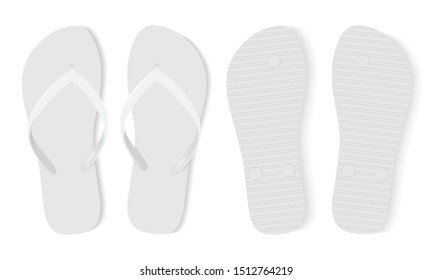 White Flip Flops Isolated On White Background Mock Up Vector