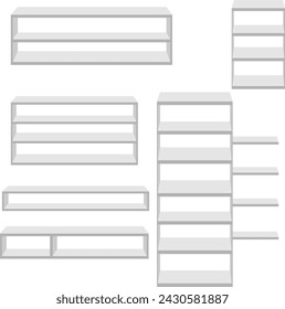 White Floating shelves on a white wall background