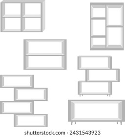 White Floating shelves on a white wall background	
