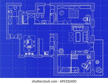 Vector Blueprint Floor Plan House On Stock Vector (Royalty Free ...