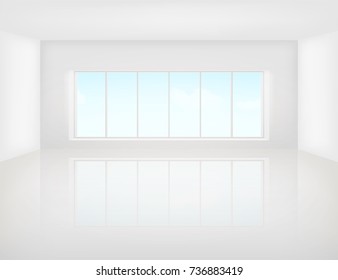 White floor shiny reflection with light from window and space in empty room for product display or background, 
Home interior decor with white floor, Vector illustration design.