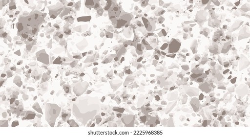 White flooring tile pattern. Realistic stone gray texture. Bathroom terrazzo mosaic. Ceramic kitchen surface. Flooring natural sheet, horizontal banner. Stone mosaic plate. 3d rock floor background