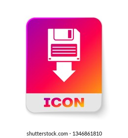 White Floppy disk backup icon isolated on white background. Diskette sign. Rectangle color button. Vector Illustration
