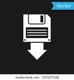 White Floppy disk backup icon isolated on black background. Diskette sign. Vector Illustration