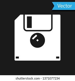 White Floppy disk for computer data storage icon isolated on black background. Diskette sign. Vector Illustration
