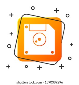 White Floppy disk for computer data storage icon isolated on white background. Diskette sign. Orange square button. Vector Illustration
