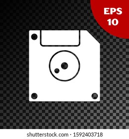 White Floppy disk for computer data storage icon isolated on transparent dark background. Diskette sign.  Vector Illustration