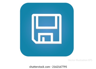 white Floppy disk icon as template for data storage and security on blue rounded rectangle. Vector Illustration