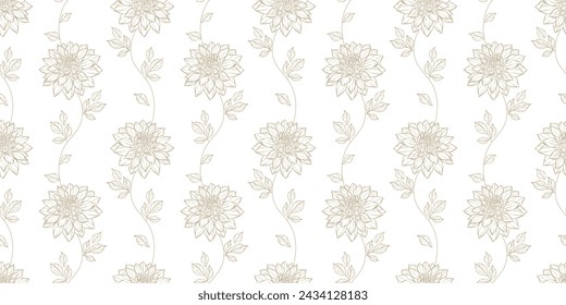 Patrón de fondo floral blanco con flores de dalia, elegante diseño de papel pintado repetitivo sin fisuras
