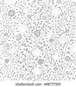 white floral background. vector seamless pattern. simple leaves and flowers