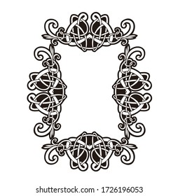 White floral and celtic ornaments or borders on black background for vintage and decoration design
