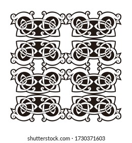 White floral and celtic ornaments or borders on black background for vintage and decoration design