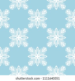 White floral design on blue background. Seamless pattern for textile and wallpapers