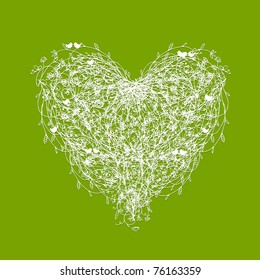 White floral heart shape on green