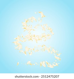 White Floral Japanese Vector Blue Background. Delicate Spring Sakura Template. Light Peach Beauty Pattern. Gold Flower Blur Backdrop. Japan Blossom Frame.