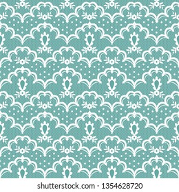 white floral lace pattern on a turquoise background