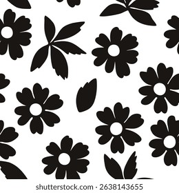 White floral leaf pattern on black background seamless pattern for fabric, textiles, clothing, wallpaper, cover, banner, home decor, florals backgrounds