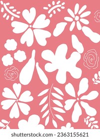 White floral and leaves patterns in different shapes for web banner, business presentation, branding package, fabric print, wallpaper, social media post, doodle, notes, book covers, wall decor