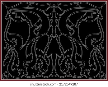 white floral line art abstract with black background