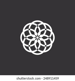 White floral logo template, abstract black background