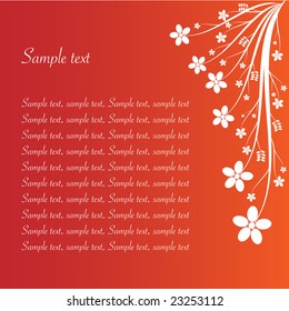 White floral on red background with sample text vector illustration