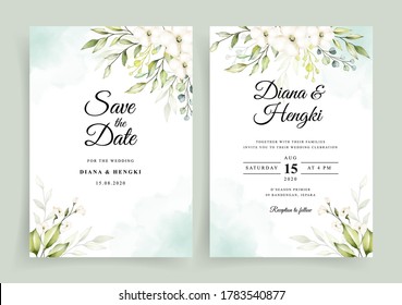 White floral on wedding invitation card template