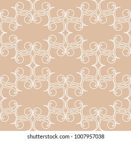 White floral ornament on beige background. Seamless pattern for textile and wallpapers