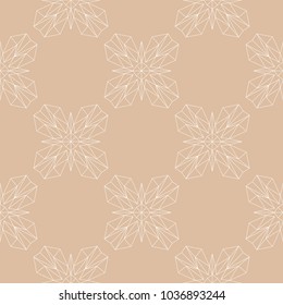 White floral ornament on beige background. Seamless pattern for textile and wallpapers