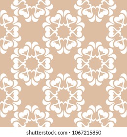 White floral ornament on beige background. Seamless pattern for textile and wallpapers