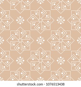 White floral ornament on beige background. Seamless pattern for textile and wallpapers
