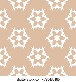 White floral ornament on beige seamless background. Seamless pattern for textile and wallpapers