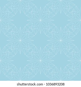 White floral ornament on blue background. Seamless pattern for textile and wallpapers