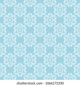 White floral ornament on blue background. Seamless pattern for textile and wallpapers